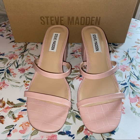 NWOT STEVE MADDEN Issy Block Heel Slide Sandal Pink - Picture 7 of 9
